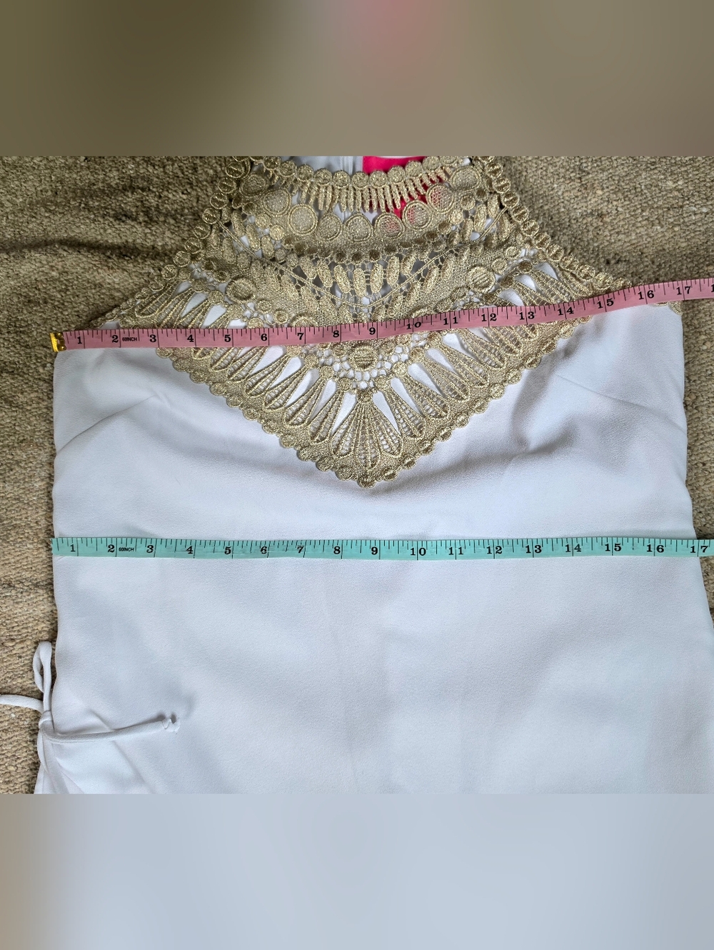 Lilly Pulitzer Pearl Romper Women's 4 Resort White w/ Gold Crochet Yoke Halter - Picture 10 of 14